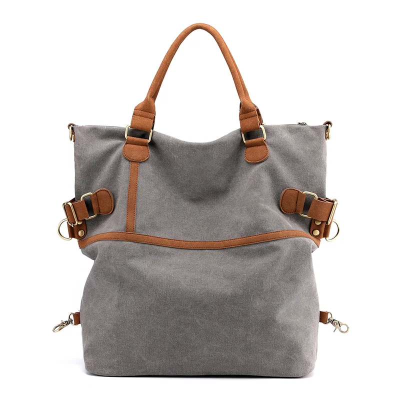 Сумка-тоут женская винтажная дизайнерская большая кожаная парусиновая