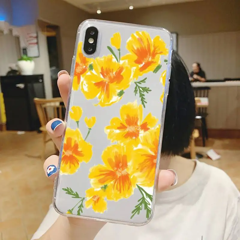 

Flower art design pattern Phone Case Transparent soft For iphone 5 5s 5c se 6 6s 7 8 11 12 plus mini x xs xr pro max