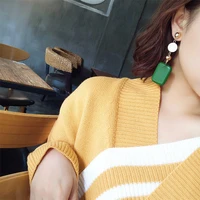 retro geometric wooden earrings korean simple temperament long wood personality earrings earrings earrings tide women