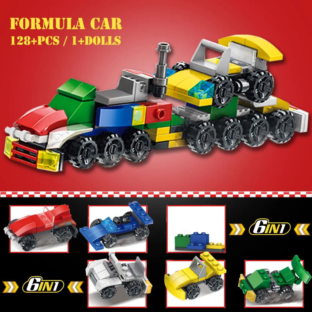 

BZDA 6-in-1 City Construction Fire Fighting Military Engineering Vehicle Building Block Educational Toys for Children