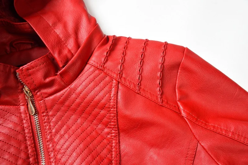 Осень г. Тонкий пояс мотоциклетная куртка Chaqueta Mujer со съемным капюшоном из искусственной кожи женские зимние теплые флокированные верхняя одежда WWP224
