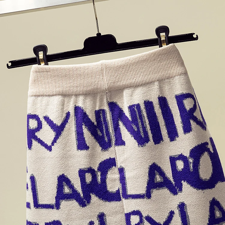 Зимние женские юбки шерстяной вязаный карандаш юбка-миди буквы алфавита сплит