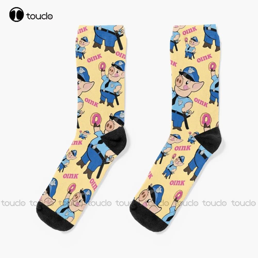 

Police Pig Oink Oink Pattern Socks Womens Boot Socks Personalized Custom Unisex Adult Teen Youth Socks 360° Digital Printing
