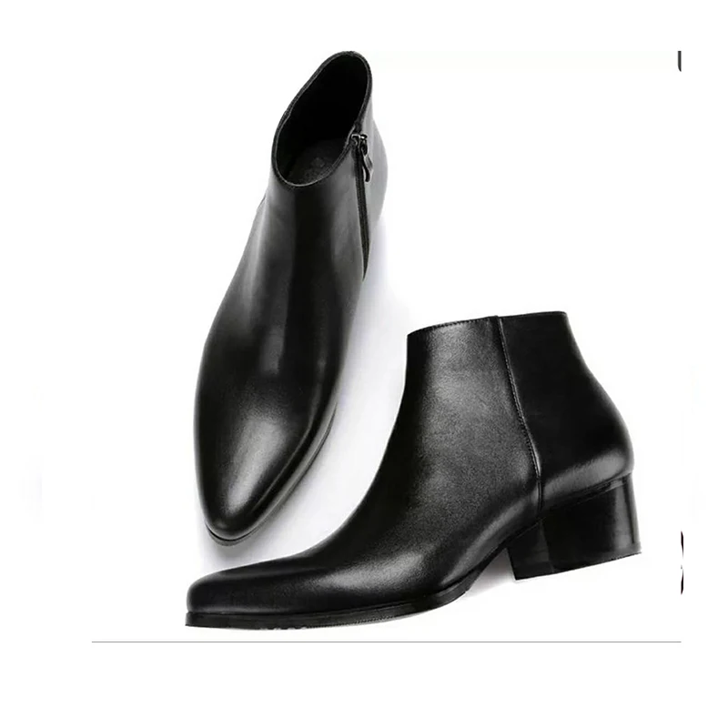 

Phenkang Men Winter Genuine Cow Leather Chelsea Boots Zipper 5cm Thick Heel Handsome Brogue Casual Ankle Shoes Dress Boots 2020
