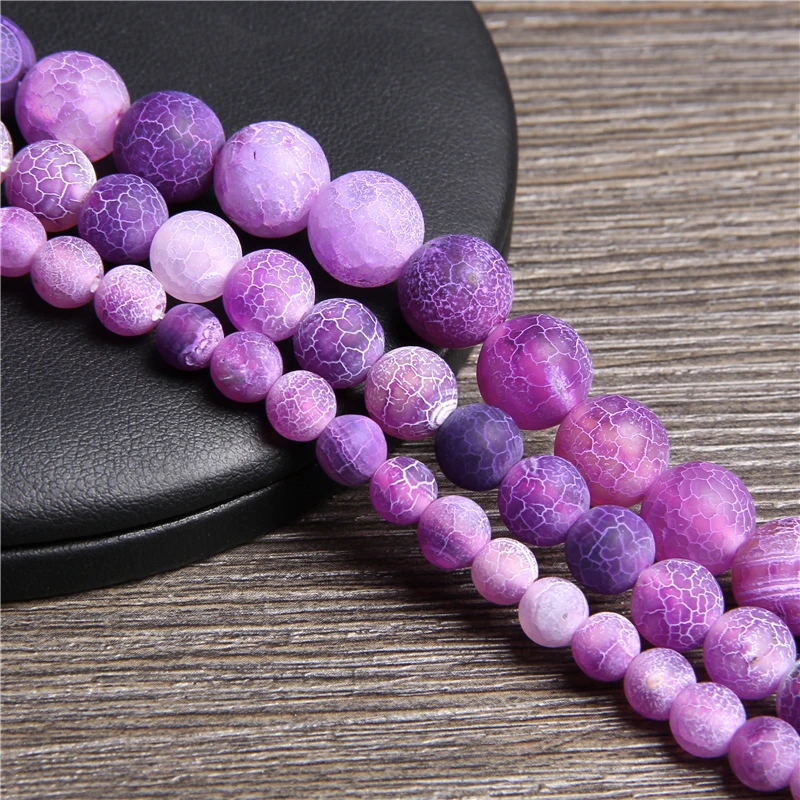 Матовые Круглые бусины из агата с трещинами 15 дюймов | Украшения и аксессуары