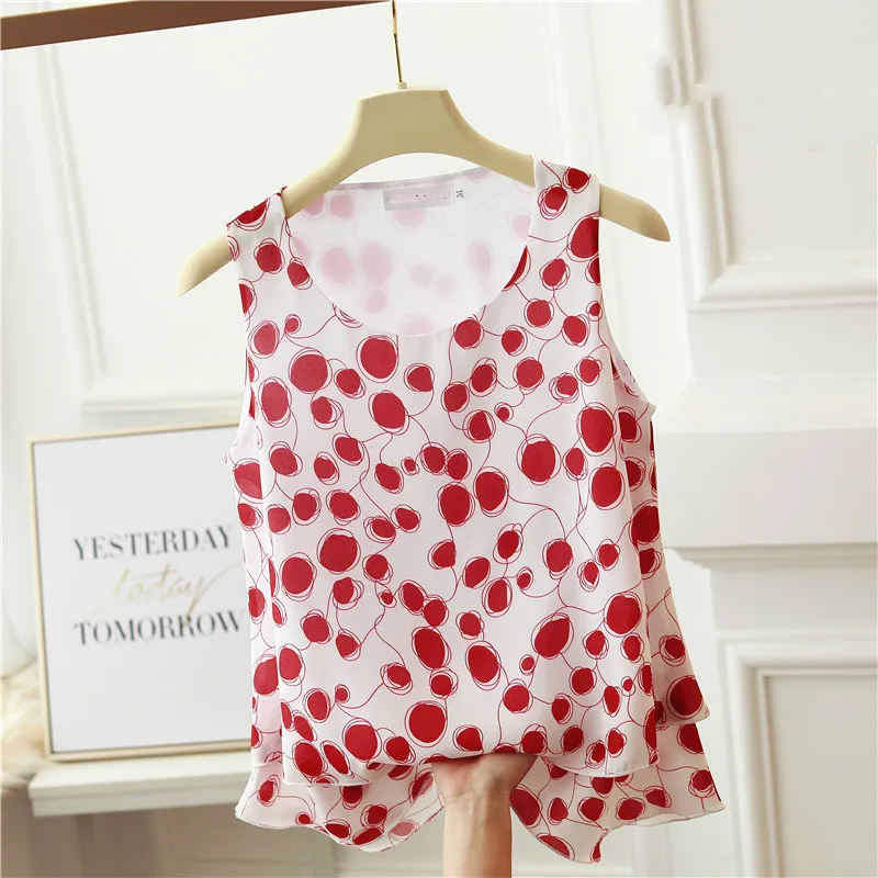 Блузка женская шифоновая с принтом модный топ без рукавов брендовая