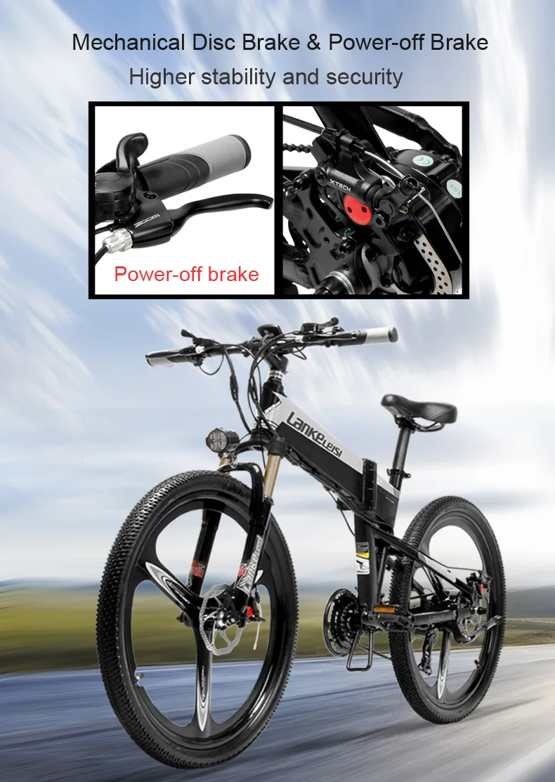 XT600 26 ''складной электровелосипед 21 Скорость горный велосипед 400W 12.8Ah сильный Мощность 5 уровней помощи педалированию Сенсор дольше выносливость