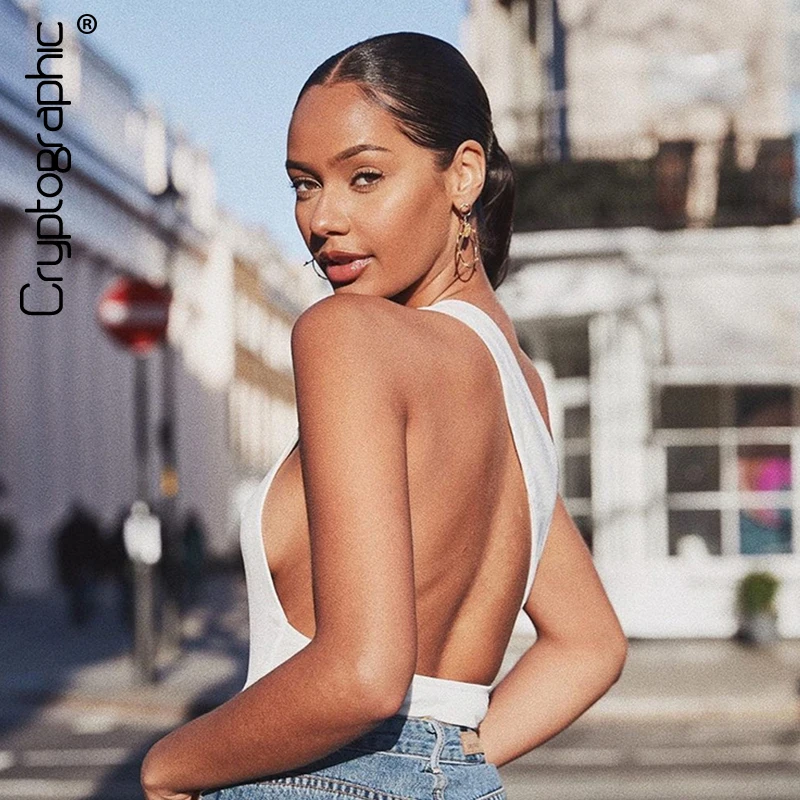 Cryptographic/сексуальное бесшовное боди на одно плечо с открытой спиной без рукавов