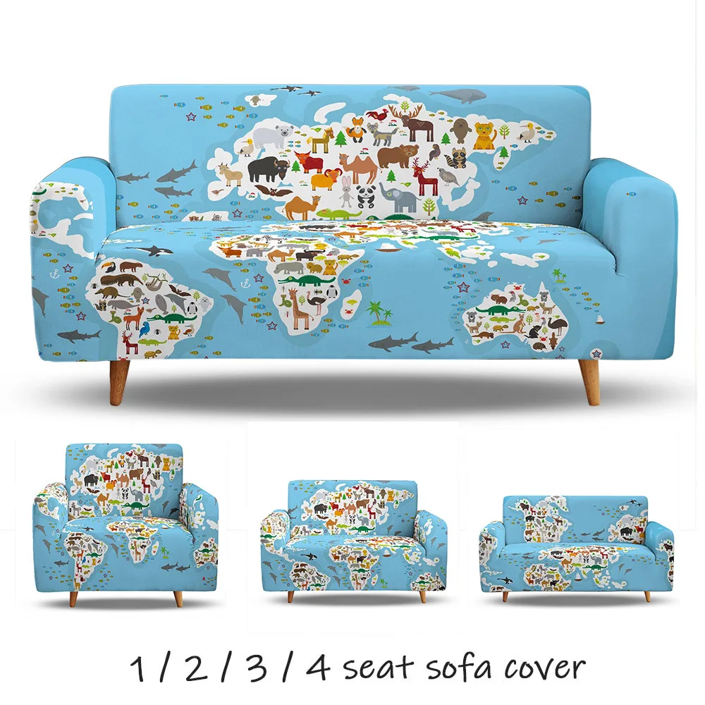 

Animals Map Cute 3D Print Elastic Sofa Covers For Living Room L Shape Sofa Cover One Two Three Four Seaters All-inclusive Luxury