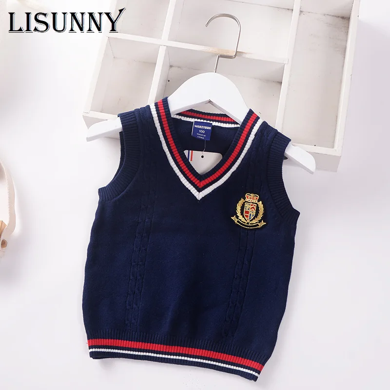

2022 Autumn Preppy Style V-Neck Baby Boys Knit Vest Kids Jumper Sweaters Vest Children Clothing Sleeveless Pullover Coat 2-7y