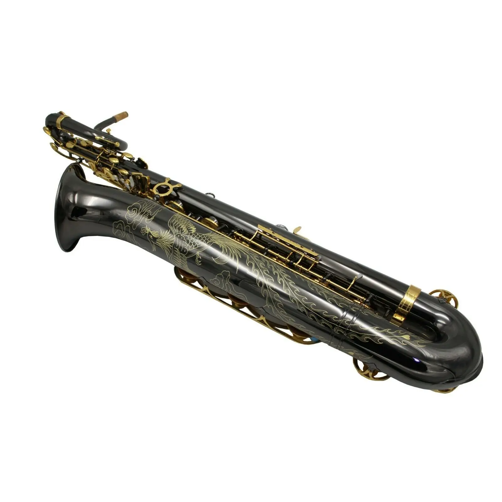 Goede Muziek Zwart Nikkel Bariton Saxofoon Met Vergulde Sleutels Hard Case