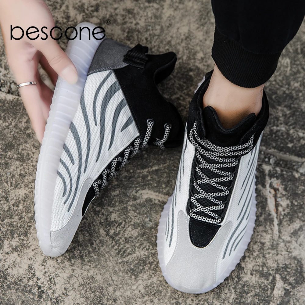 BESCONE/модные мужские сникеры в полоску с дышащей сеткой для тенниса спорта бега