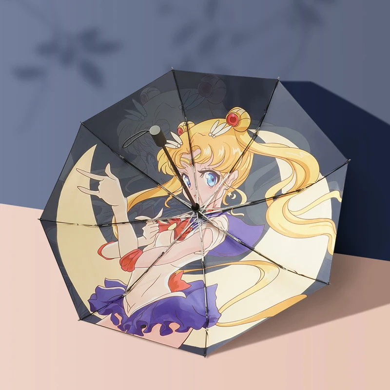 

Anime Sailor Moon Folding Umbrella 3-Fold Trifold Automatic Sun Parasol Outdoor Anti-UV Portable Rain Umbrella Women Girls Gifts