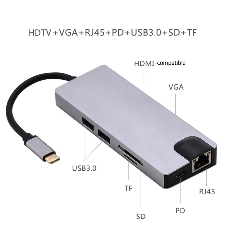Устройство для чтения карт памяти TRUMSOON Type C к гигабитной RJ45 Lan HDMI совместимый VGA USB 3