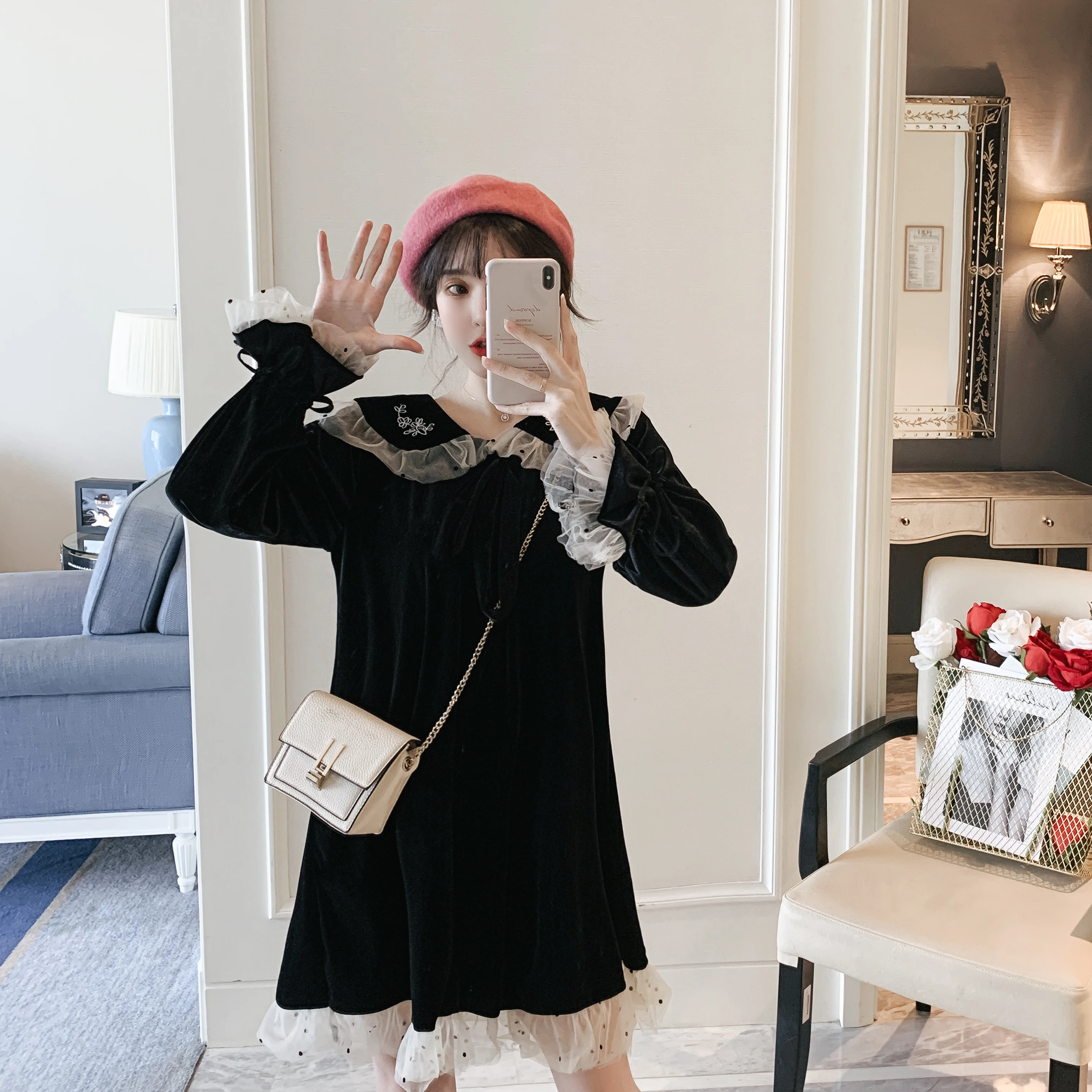 Весеннее винтажное бархатное свободное пикантное платье 2020 модное приталенное