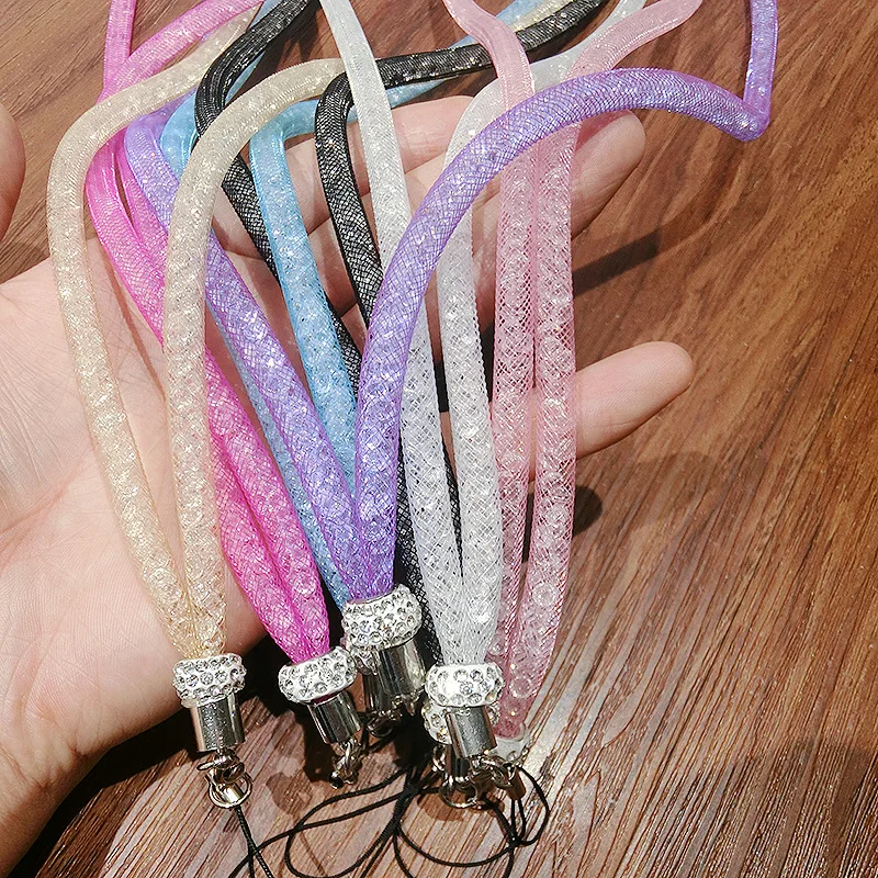 

Lanyard Crystal Hanging Rope Badges Keychain Necklace Strap for Cellphones Mesh Holder Office School Supplies
