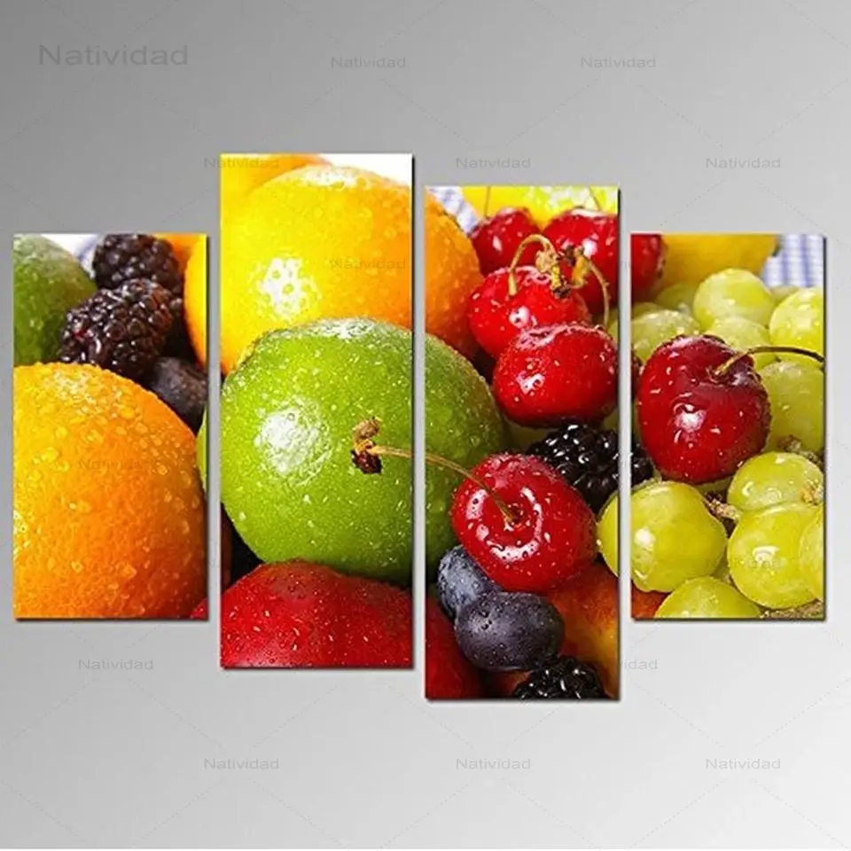 

4 Pieces Fresh and Delicious Fruit Wall Modular Pictures Posters Art Prints for Living Room Home Decoration Canvas Painting
