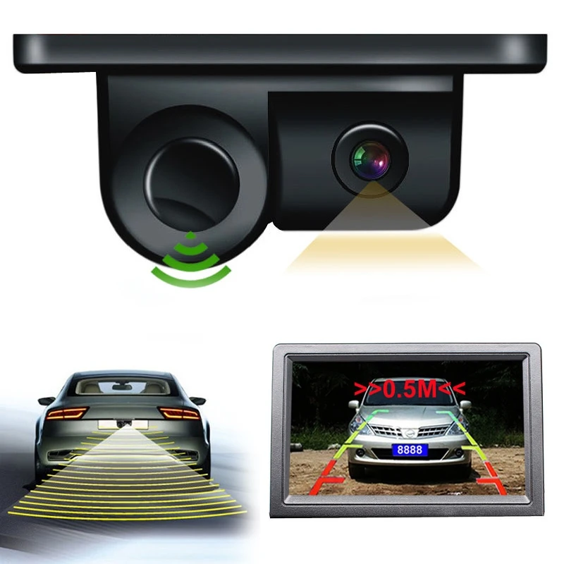 2 in 1 Radar CCD Car Rear View Reverse Backup Parking Camera Night Vision Kit