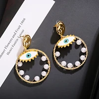 2020 street style women enamel evil eye stud earrings accessories fashion gold color big round circle pearl statement earring