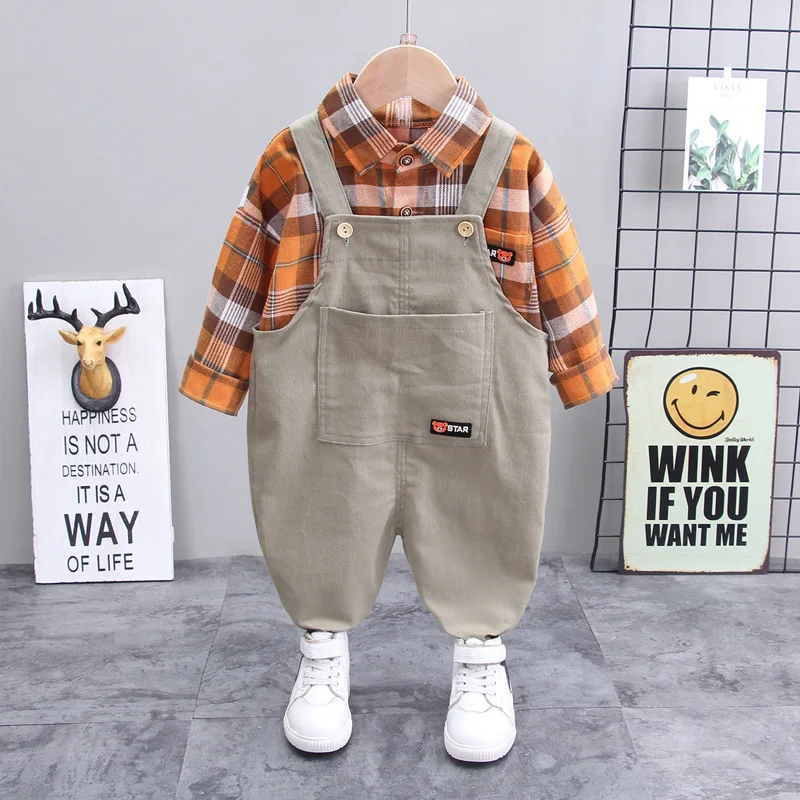 New Spring Autumn Baby Boys Clothes Suit Children Cotton Shirt Overalls 2Pcs/sets Toddler Casual Clothing Infant Kids Tracksuits | Детская