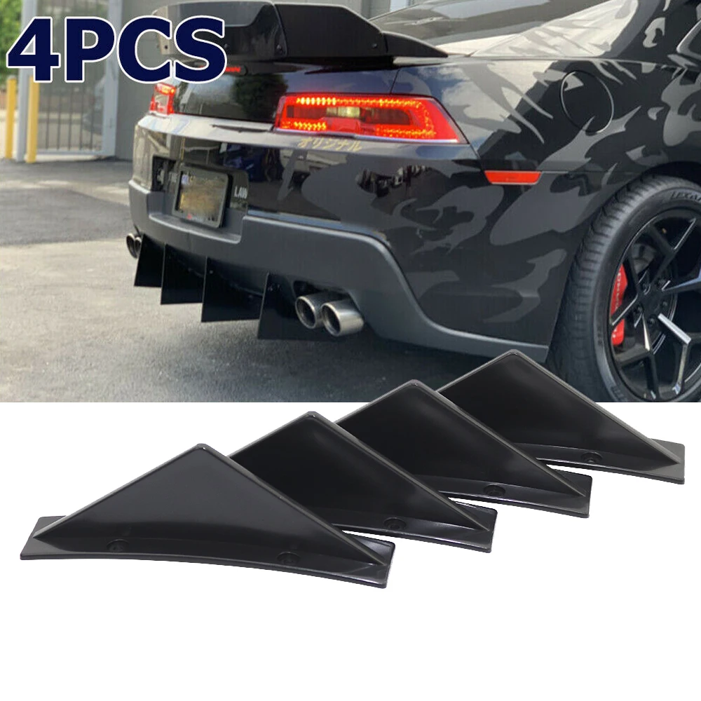 Universal 4 Wing Car Rear Bumper Lip Diffuser Splitter Spoiler Shark Fins For Chevrolet Chevy Camaro For Citroen Peugeot Mazda