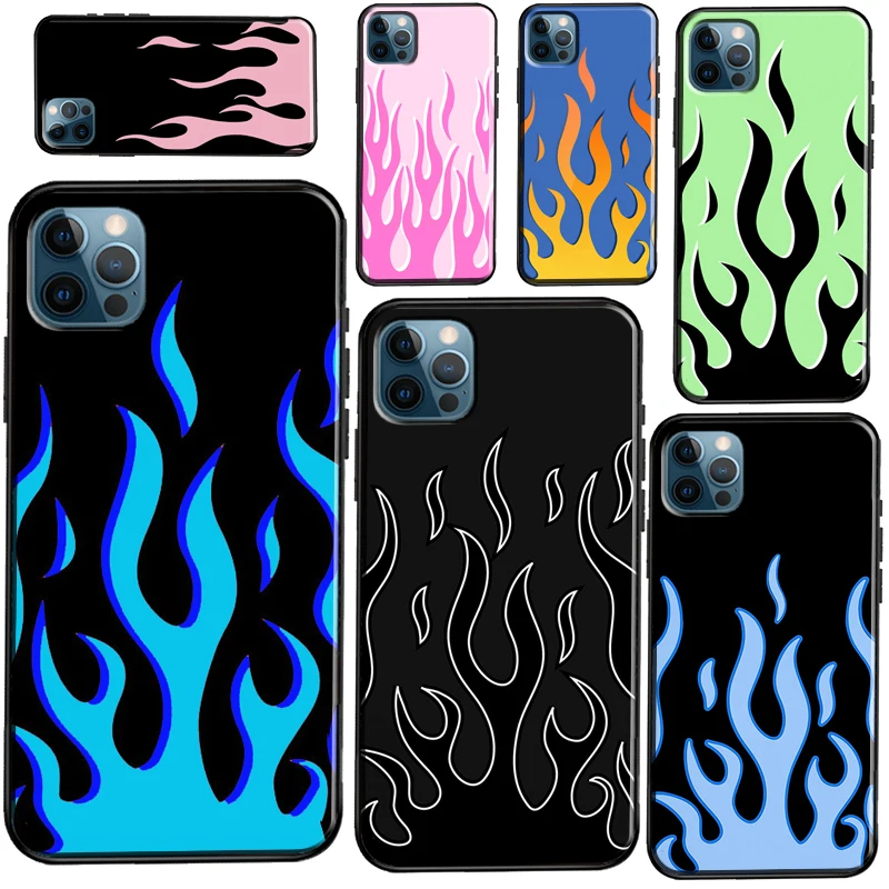 Flame Aesthetic Light Blue Fire Pink Case For iPhone 13 12 11 14 Pro Max 6S 7 8 Plus SE 2020 12 13 Mini X XR XS Max Back Cover