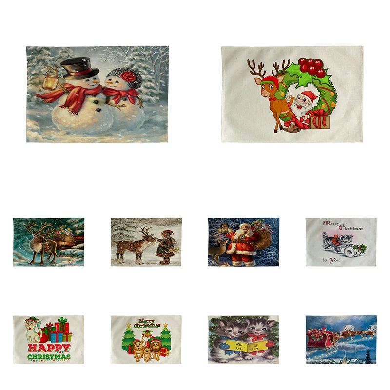 

Рождественская кухонная подстилка с буквами, клетчатые льняные коврики для стола, подстилка, хлопковая льняная подстилка, чашка, домашний д...