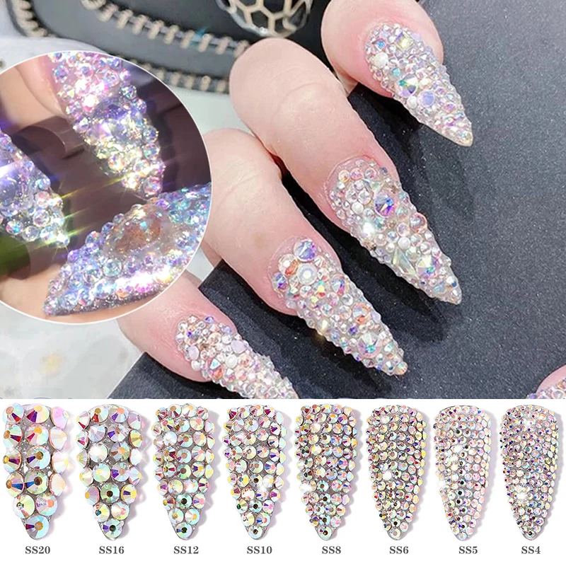 

Crystal Nail Art AB Rhinestone Colorful Clear Glitter Sparking 3D FlatBack Nail Decoration DIY Gem Stone for Acrylic Nails Tool