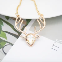 1 zircon love heart elk head small art elf antlers pendant necklace animal fox christmas deer necklace lucky amulet jewelry
