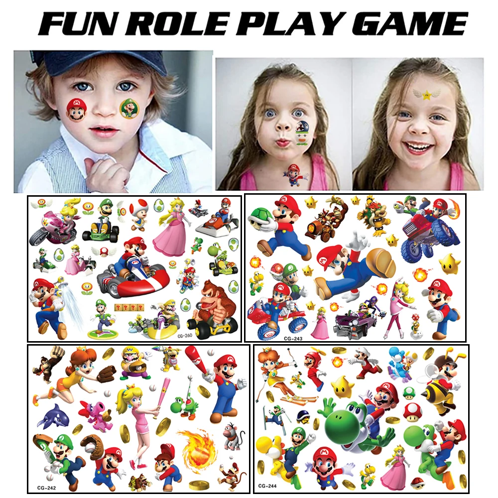 

Original Super Mario Tattoo stickers 1sets figure Cartoon Super Marie Anime Stickers boys girls Christmas birthday toy gifts