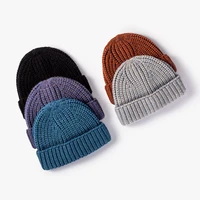 new mens cold hat winter warmth no eaves hat solid color knitted melon leather hat outdoor student woolen beanies for women