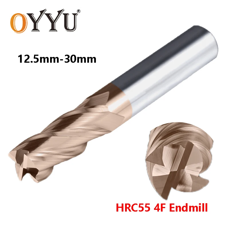 OYYU HRC55 Tungsten steel Endmills 4 Edge Carbide Milling Cutter Router Bit CNC Turning Cutting Machine 12.5mm 14mm 16mm 30mm