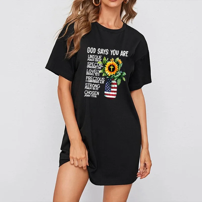 

Loose Mini Dress Vintage Sunflower Letter Print Dresses Harajuku Short Sleeve Party Femme Streetwear Casual Women