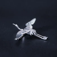 real s925 sterling silver personality vintage clear sky flying crane brooch female national tide classical ethnic collar pin