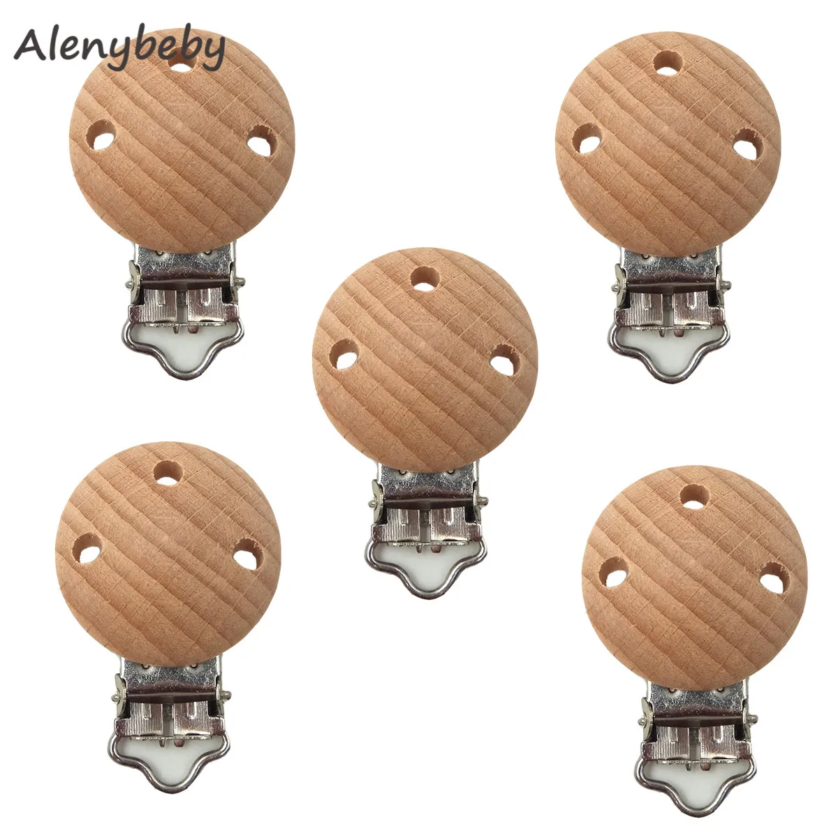 Wooden Suspender Soother Clip Nursing Beech Natural Perforated Pacifier Clips Chewable Teething Diy Dummy Clip Holder Chain