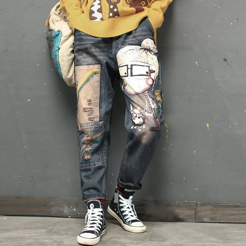 CYSINCOS 2020 женские весенние модные джинсы винтажные с мультяшным принтом