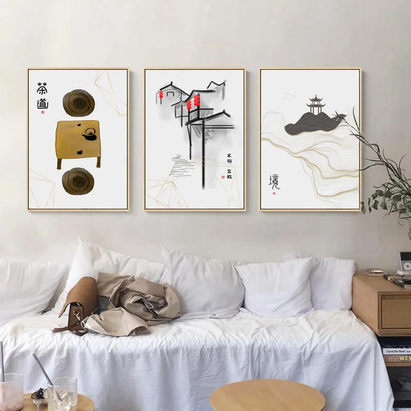 Китайский стиль дзен тушью живопись пейзаж холст Художественная Настенная