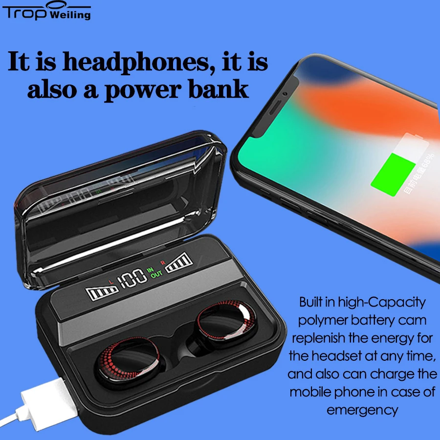 Спортивная игровая гарнитура Too Weiling Tws Bluetooth наушники вкладыши со светодиодной