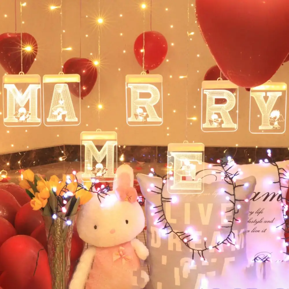 3D «Marry Me» светодиодный светильник для художественного оформления ногтей, ручная работа, украшенной вечерние сюрприз предложить орнамент День рождения светильник Настенный декор светодиодный светильник строка