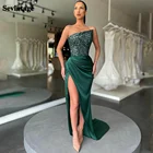 Женское вечернее платье с юбкой-годе Sevintage, зеленое атласное платье с длинным разрезом, блестящее плиссированное платье для выпускного вечера и вечеринки, индивидуальный пошив