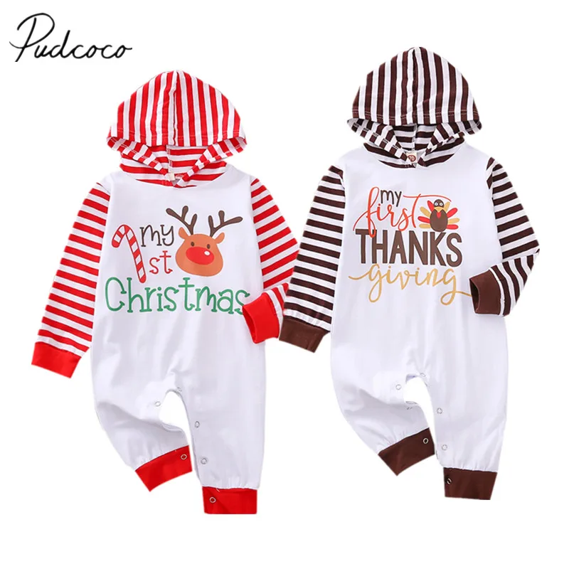 Детский комбинезон с капюшоном на Рождество/День благодарения длинными рукавами