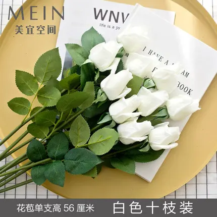 10 rose Диаметр 8 см, на ощупь, французский завиток, роза, ветка, искусственная, настоящая, на ощупь, роза, на свадьбу, вечеринку, день рождения, украшение для дома - Цвет: 10 rose