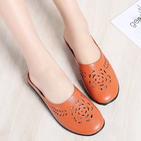 2020 solid women sandals summer slippers flip flops cutout genuine leather flat sandals ladies slip on flats clogs shoes woman