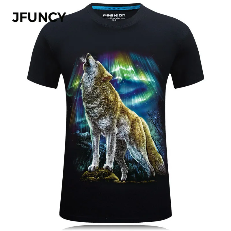 JFUNCY Men 3D T-shirt Summer Casual Tshirt Harajuku Animal Wolf Print Hip-hop Tee Shirts  Short Sleeve Male Tops Clothing