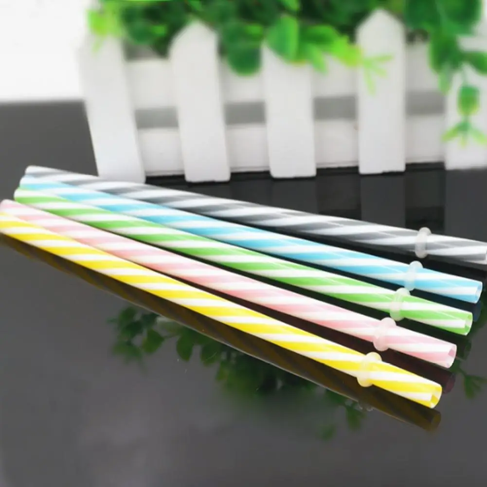 

Color Striped Plastic Pp Hardened Straws 19cm Buckle Random Color Threaded Buckle And Ring Straws Home Restaurant Drink Straw