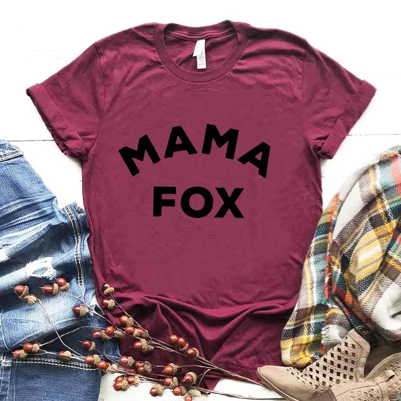 ZBBRDD Mama Fox/футболки, подарочные футболки на день матери, забавные креативные милые хлопковые футболки с буквенным принтом для женщин - Цвет: burgundy
