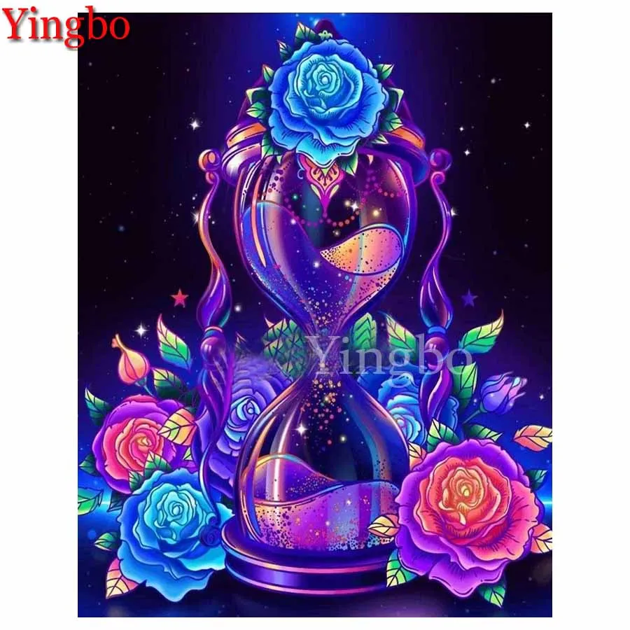 

Full Square Round Diamond Painting Fantasy purple hourglass rose flower Diamond Embroidery Rhinestone Mosaic Picture by Numbers
