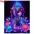 Алмазная вышивка Стразы, полноразмерная картина с круглыми стразами, с рисунком в виде фиолетовых песочных часов, с цветами розы, мозаика по номерам