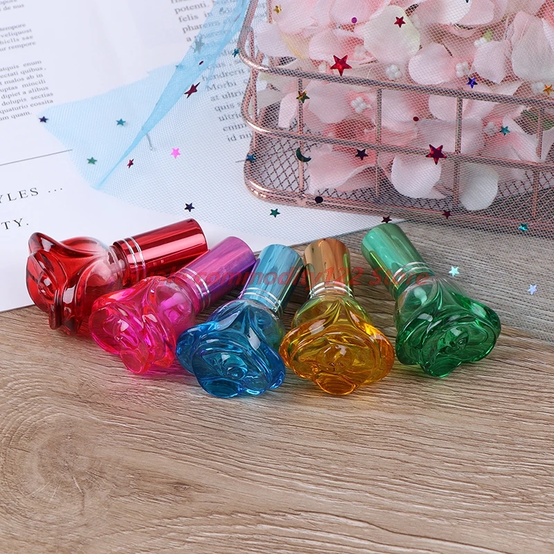 

New 6ml Colorful Rose Shaped Portable Parfume Refillable Scent Sprayer Bottle Empty Glass Perfume Bottle Small Sample