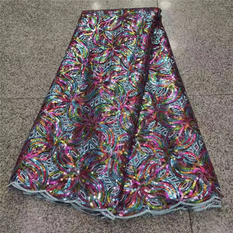 

African Net Lace Fabric, High Quality Velvet Lace With Sequins Nigerian Wedding Lace Fabrics 5Yards Sequins French Tulle lace